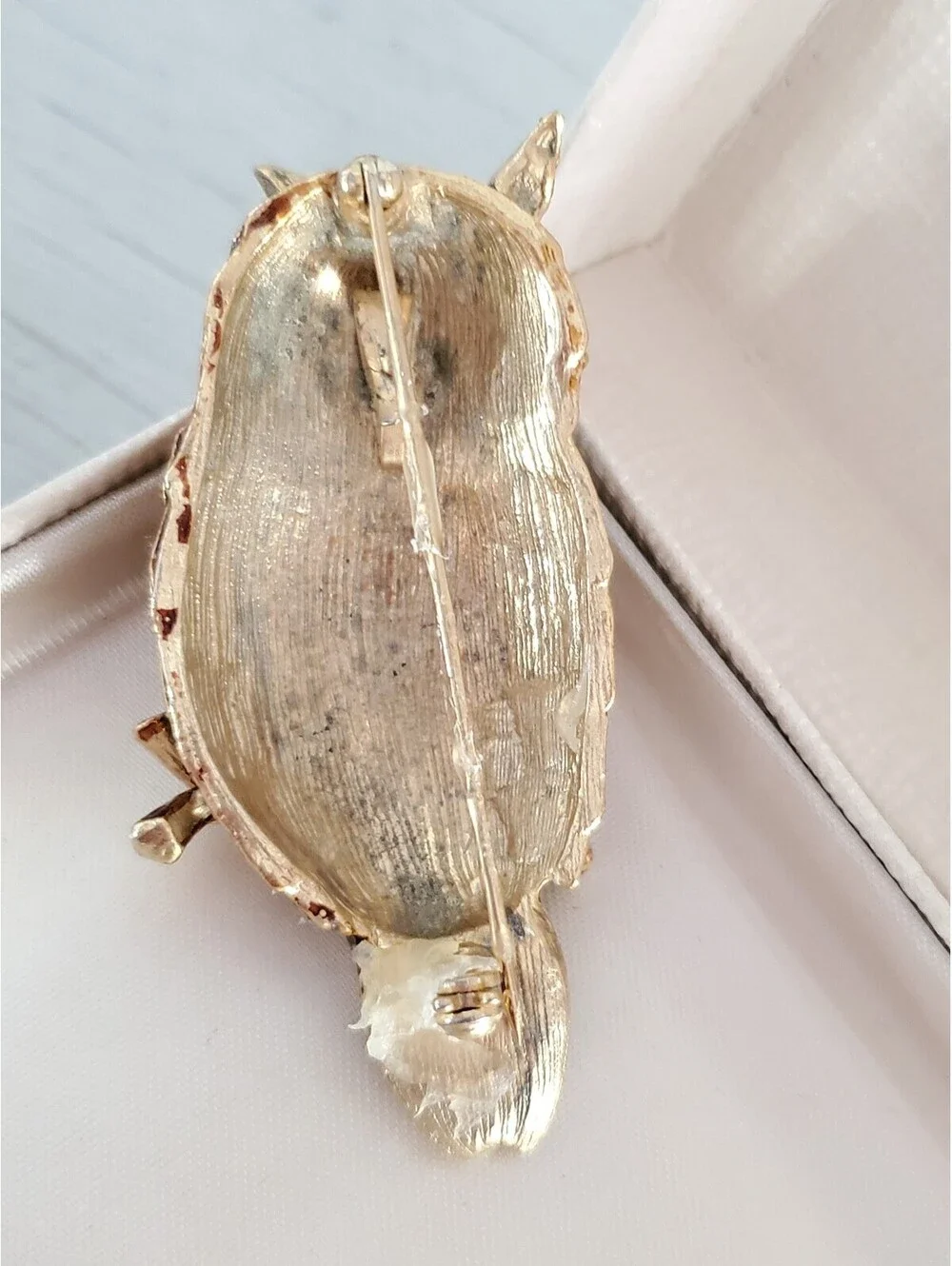 Vintage Owl Rhinestone Faux Turquoise Brooch